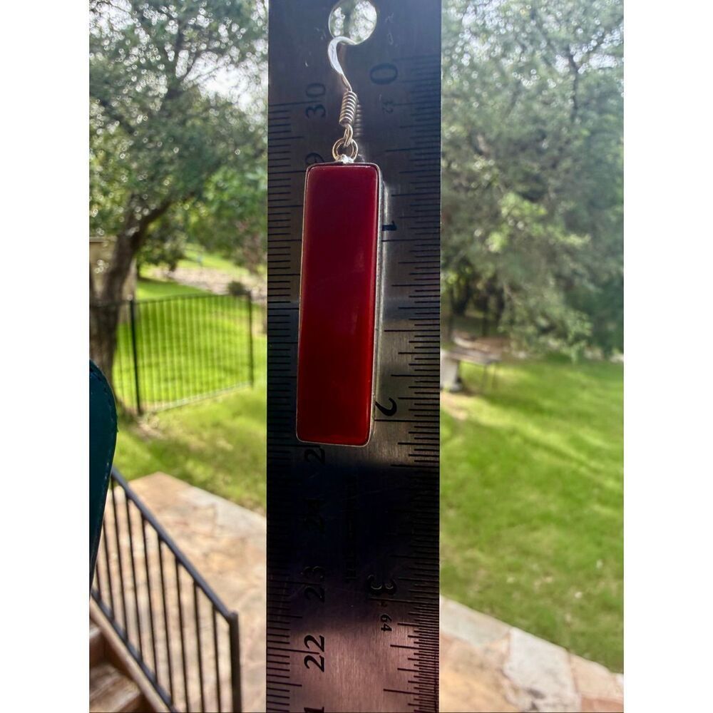 Southwestern Red Coral Jasper Artisan Drop Dangle Earrings Boho Jewelry Gift - Picture 3 of 5